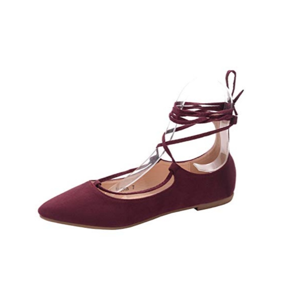 IRMA Maroon Lace Up Pointy Toe Flats - Picture 5 of 5